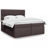 vidaXL Pat box spring cu saltea, maro &icirc;nchis, 200x200 cm, textil