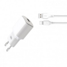 INCARCATOR RETEA XO-L73, 2,4A, 1 X USB + CABLU DE DATE / INCARCARE USB TYPE-C, ALB, BLISTER