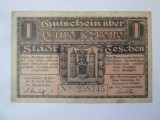 Rara! Polonia/Cehia 1 Krone/Korone 1919 Cieszyn/Teschen ocupația germană