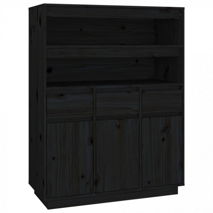 Dulap &icirc;nalt, negru, 89x40x116,5 cm, lemn masiv de pin