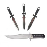 Cumpara ieftin Cutit de vanatoare Tang Hunter si 3 Cutite de aruncat, IdeallStore&reg; , 28 cm ,Otel inoxidabil