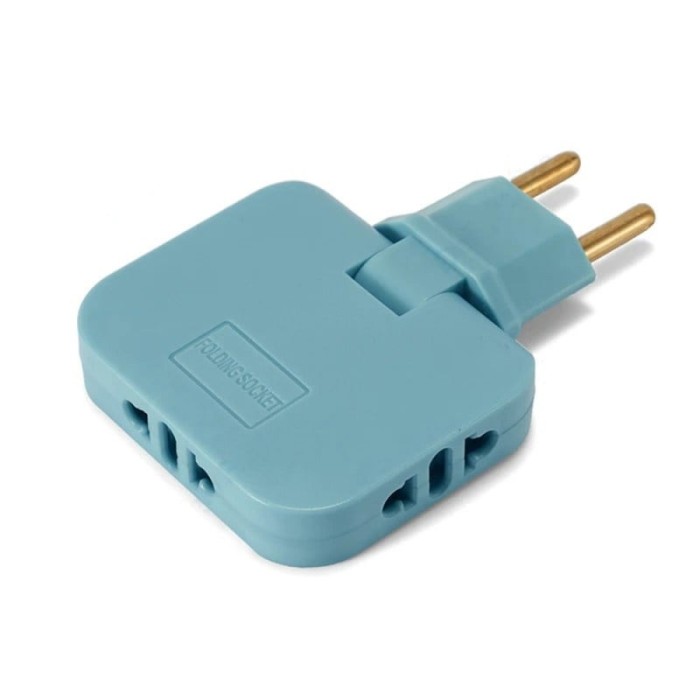 Adaptor Triplu Stecher Pentru Priza Techstar&reg; TS-A3 Cu Rotire 180&deg;, 250V, 10A, Compatibil EU/US, Albastru