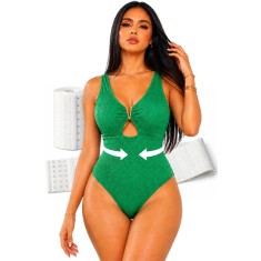 Costum de baie &icirc;ntreg - Include corset modelator pentru subțierea taliei - Verde - 3XL, Verde