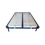 Somiera metalica fixa pentru pat dublu 140x200, 6 picioare, 32 lamele lemn fag, benzi textile, suport saltea ferm, negru