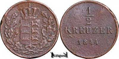 1844, &amp;frac12; Kreuzer - Wilhelm I - Regatul W&amp;uuml;rttemberg foto