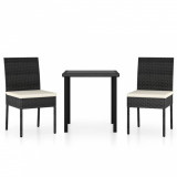 VidaXL Set de masă și scaune de exterior, 3 piese, negru, poliratan