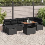 Set de canapea de grădină vidaXL cu 8 piese cu perne Negru Ratan sintetic Acacia
