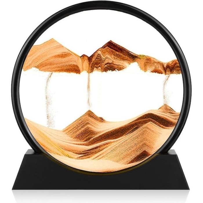 Obiect decorativ cu efect 3D din nisip, rotativ 360 , sticla si baza stabila, 18 x 19 cm, ideal pentru birou, living si spatii de relaxare, auriu