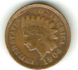 SUA STATELE UNITE ALE AMERICII 1 ONE CENT 1904 INDIAN HEAD STARE EXCELENTA, America de Nord