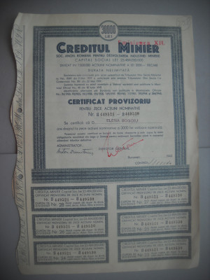 HOPCT DOCUMENT VECHI NR 298 CERTIFICAT PROVIZORIU CREDITUL MINIER 30000-1945 foto