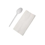 Cumpara ieftin Set 100 Tacamuri CPLA Albe - Lingura + Servetel, ambalate individual