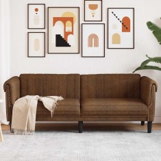 vidaXL Canapea cu 3 locuri, maro, piele &icirc;ntoarsă ecologică 372594
