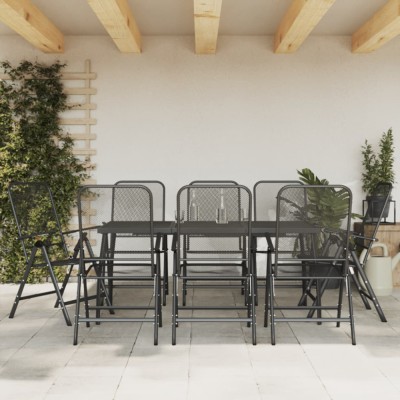 vidaXL Set de masă pentru grădină, 9 piese, plasă metalică antracit foto