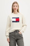 Tommy Jeans pulover din amestec de l&acirc;nă culoarea bej, light, DW0DW21782