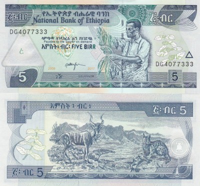 Ethiopia 5 Birr 2009-2017 UNC foto