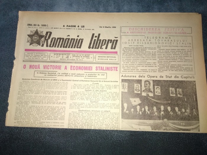 ZIARUL ROMANIA LIBERA 2 MARTIE 1950