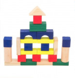 Cuburi colorate din lemn pentru constructii-50 piese, Oem