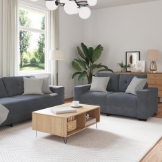 vidaXL Set canapea, 3 piese, perne gri &icirc;nchis, catifea