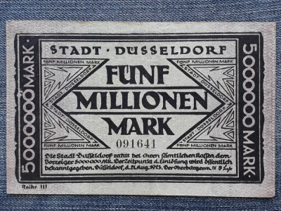 5000000 Mark 1923 Germania / Notgeld Stadt Dusseldorf / seria 091641 foto