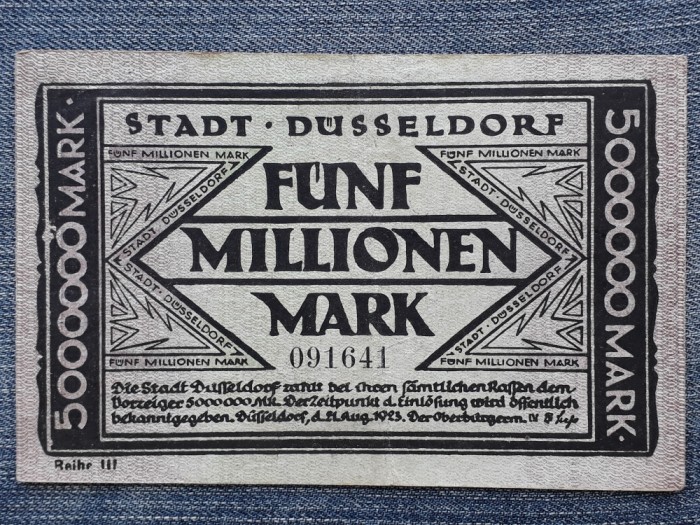 5000000 Mark 1923 Germania / Notgeld Stadt Dusseldorf / seria 091641