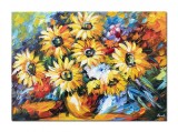 Cumpara ieftin Tablou Vaza cu floarea soarelui pictat manual living, dormitor, 70x50cm ulei pe panza efect 3D, gata de agatat pe perete