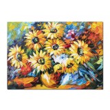 Tablou Vaza cu floarea soarelui pictat manual living, dormitor, 70x50cm ulei pe panza efect 3D, gata de agatat pe perete