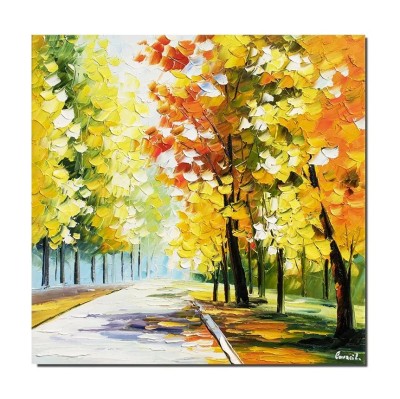 Tablou pictat manual hol, living, dormitor, Alee in parc, oaza de liniste, 50x50cm ulei pe panza in cutit efect 3D foto