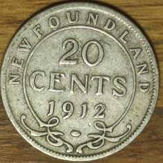 Newfoundland Canada -moneda argint 925- 20 cents 1912 - an unic de batere! rara!