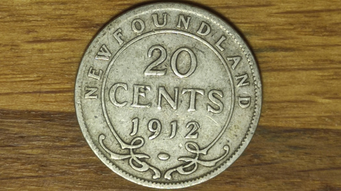 Newfoundland Canada -moneda argint 925- 20 cents 1912 - an unic de batere! rara!