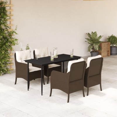 vidaXL Set mobilier de grădină, 5 piese, cu perne, maro, poliratan foto