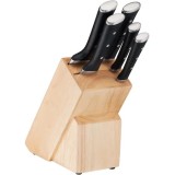 Set de 5 cutite Tefal Ice Force, suport lemn, cutit paine 20 cm, cutitul bucatarului 20 cm, cutit Santoku 18 cm, cutit universal 11 cm, cutit decojit