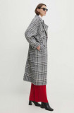 Answear Lab palton din lana culoarea gri, de tranzitie, cu doua randuri de nasturi