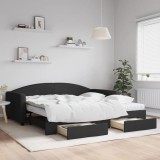 VidaXL Pat de zi cu extensie și sertare, negru, 100x200 cm, textil