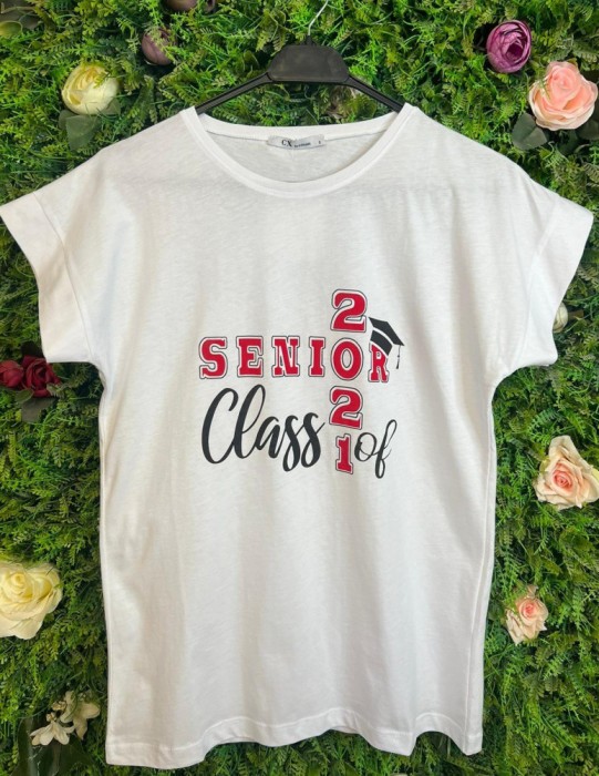 Tricou Alb din Bumbac, Senior Class Of
