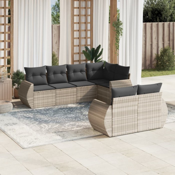 Gossi set canapele de gradina cu perne, 7piese gri deschis poliratan