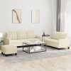 VidaXL Set de canapele cu perne, 3 piese, crem, piele ecologică