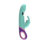 Vibrator Lust Rabbit, 10 Moduri Vibratii, 3 Moduri Rotatii Stimulatoare, Silicon, USB, Verde, 22.5 cm