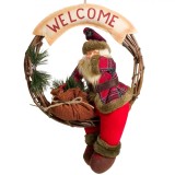 Decorațiune de Crăciun, Coronită Lemn, Figurină Moș Crăciun, 40 cm, Multicolor, Oem