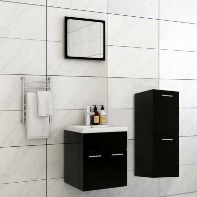 vidaXL Set mobilier de baie, negru, lemn prelucrat foto