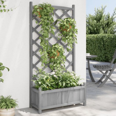 vidaXL Jardinieră cu spalier, gri, lemn masiv de brad foto
