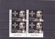 REGELE MIHAI,2017,IN BLOCK DE 4,MNH,RAR,ROMANIA.
