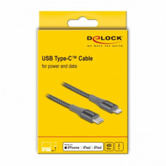 Cablu de date si incarcare USB Type-C la Lightning MFI Gri 2m, Delock 86632