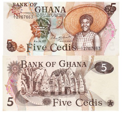 Ghana 5 Cedis 1977 P-15 UNC foto