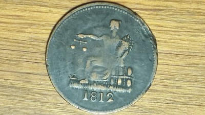 Lower Canada - moneda de colectie ultra rara - 1/2 penny token 1812 (Tiffin Token) - varianta fara legenda revers - pentru cunoscatori foto