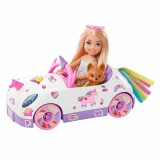 Set de joaca Barbie - Papusa Chelsea si masinuta unicorn, Mattel