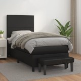 vidaXL Pat box spring cu saltea, negru, 90x200 cm, piele ecologică 3137521