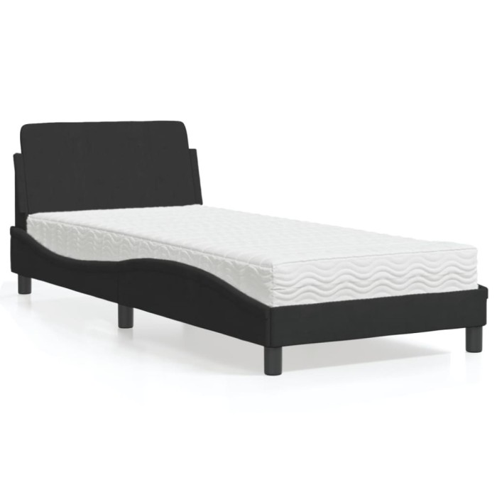 vidaXL Pat cu saltea, Dover, negru, 90x200 cm, catifea 3208333