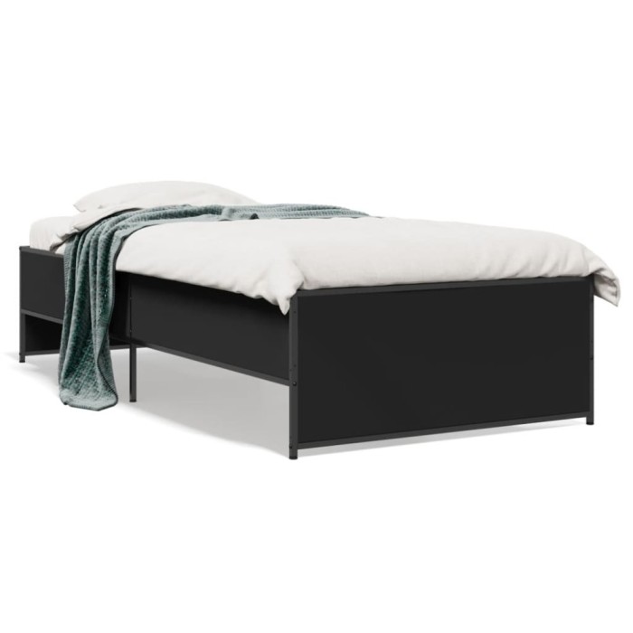 vidaXL Cadru de pat, negru, 100x200 cm, lemn prelucrat și metal 845236