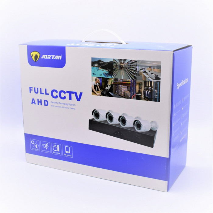 Kit de supraveghere cu 4 camere FULL CCTV AHD, de interior/exterior , JORTAN-6115AHD-4