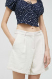 Abercrombie &amp; Fitch pantaloni scurti femei, culoarea bej, neted, high waist